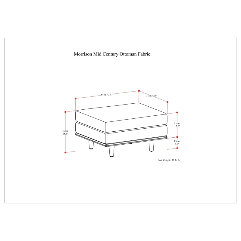 Morrison 33 inch WD Modern Table Ottoman in Mist Gray Woven-Blend Fabric
