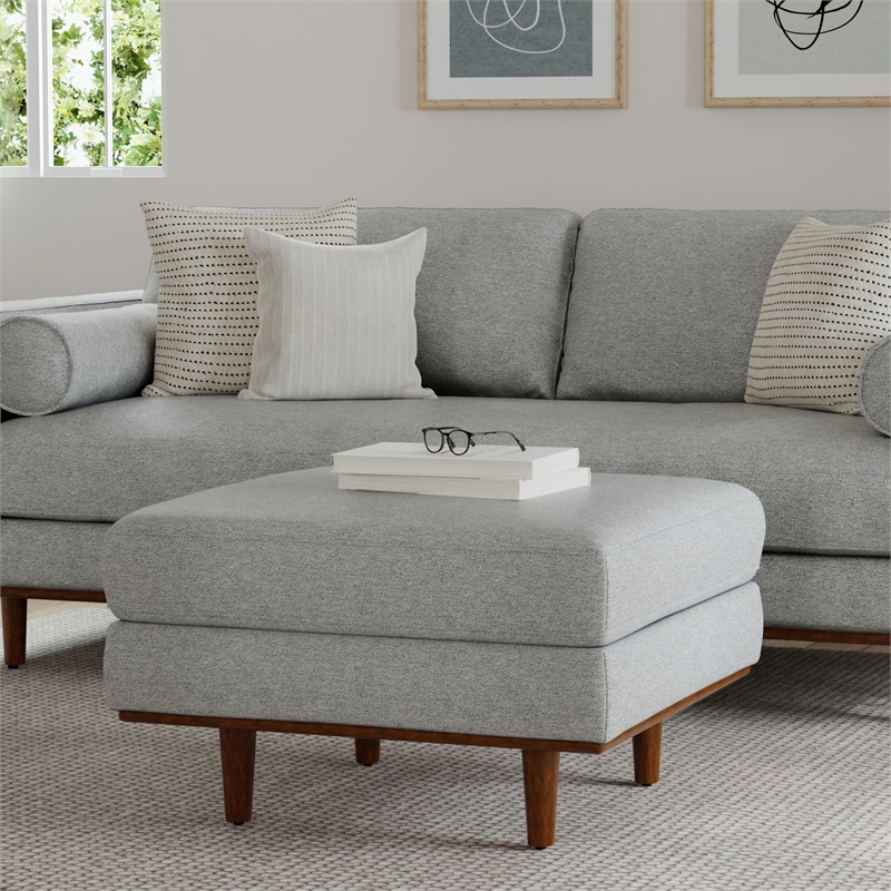 Morrison 33 inch WD Modern Table Ottoman in Mist Gray Woven-Blend Fabric