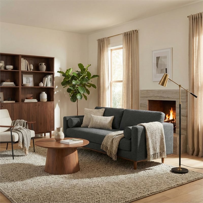 Morrison 72 inch Wide Modern Loveseat Sofa in Charcoal Gray Woven-Blend Fabric
