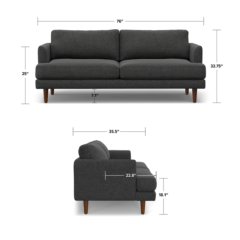 Livingston Modern 76 inch Wide Sofa in Charcoal Gray Woven-Blend Fabric