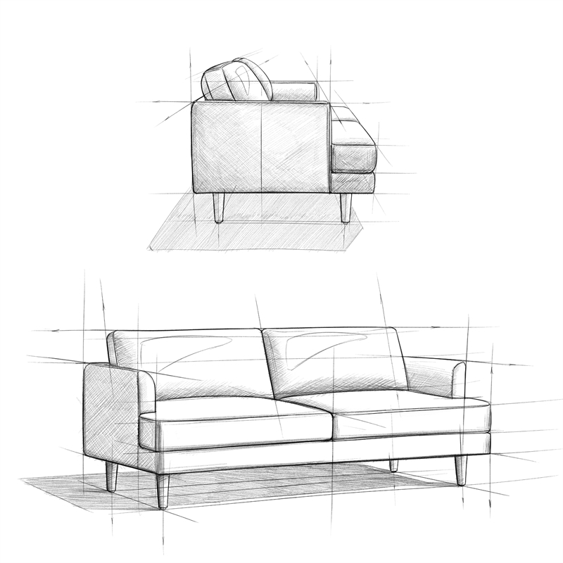 Livingston Modern 76 inch Wide Sofa in Charcoal Gray Woven-Blend Fabric