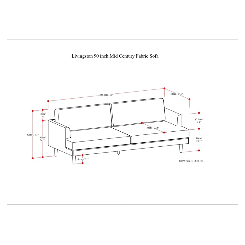 Livingston 90 inch Wide Modern Sofa in Charcoal Gray Woven-Blend Fabric