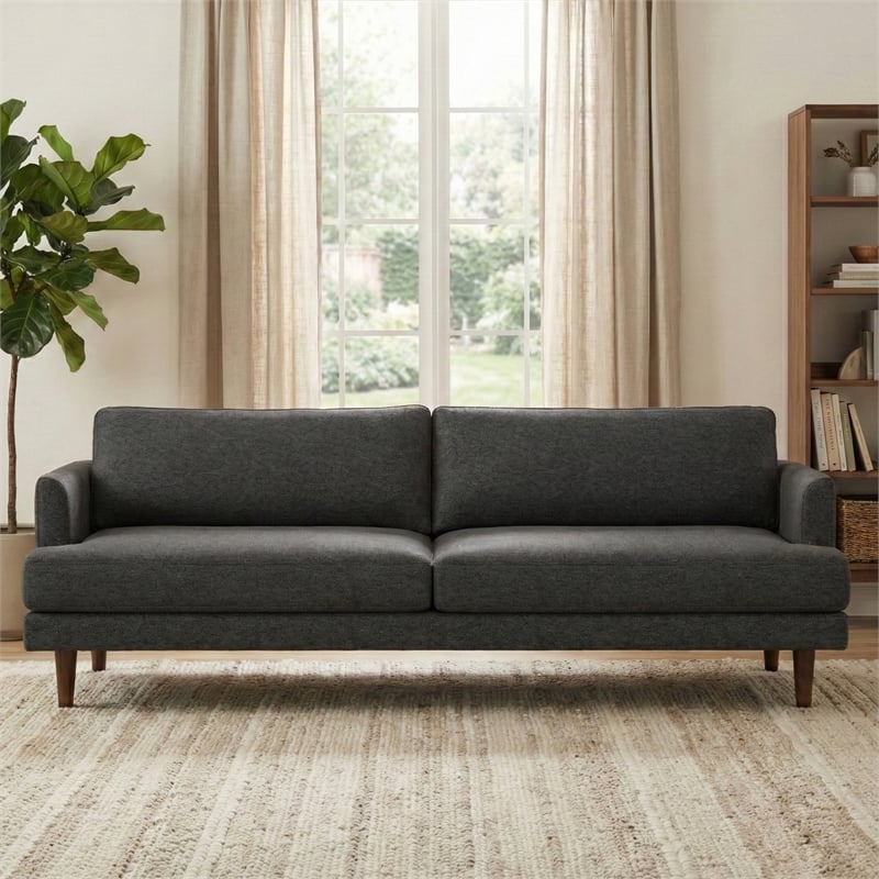 Livingston 90 inch Wide Modern Sofa in Charcoal Gray Woven-Blend Fabric