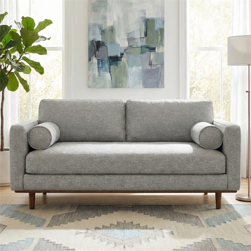 Morrison Modern 72 inch Wide Loveseat Sofa in Mist Gray Woven-Blend Fabric