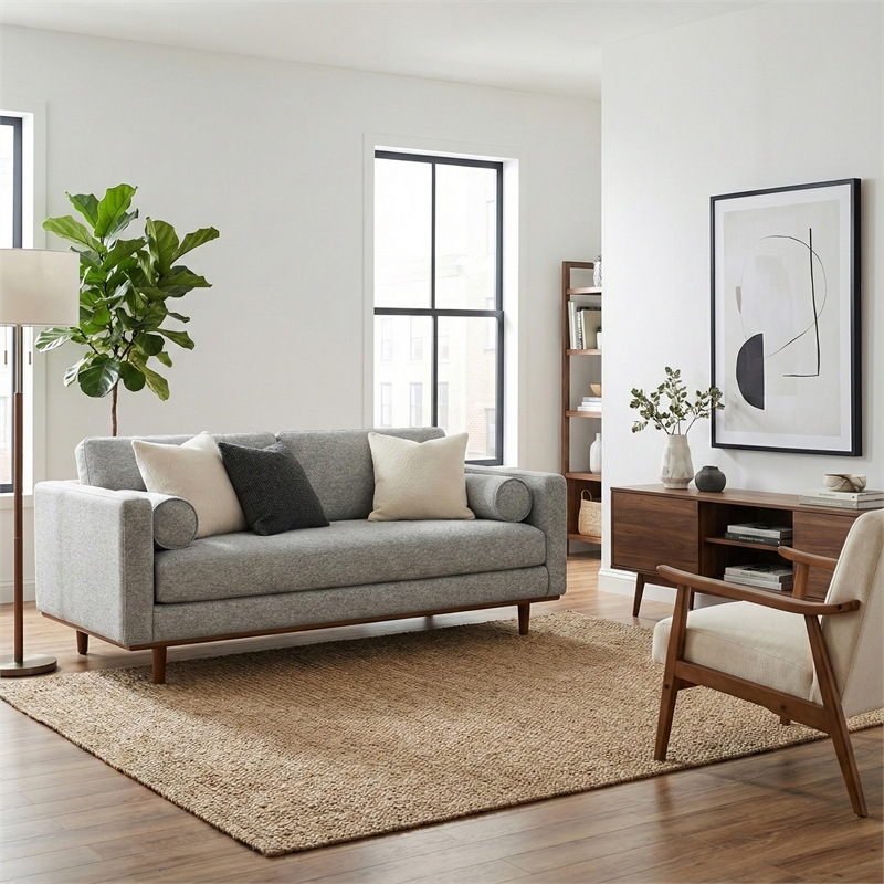 Morrison Modern 72 inch Wide Loveseat Sofa in Mist Gray Woven-Blend Fabric