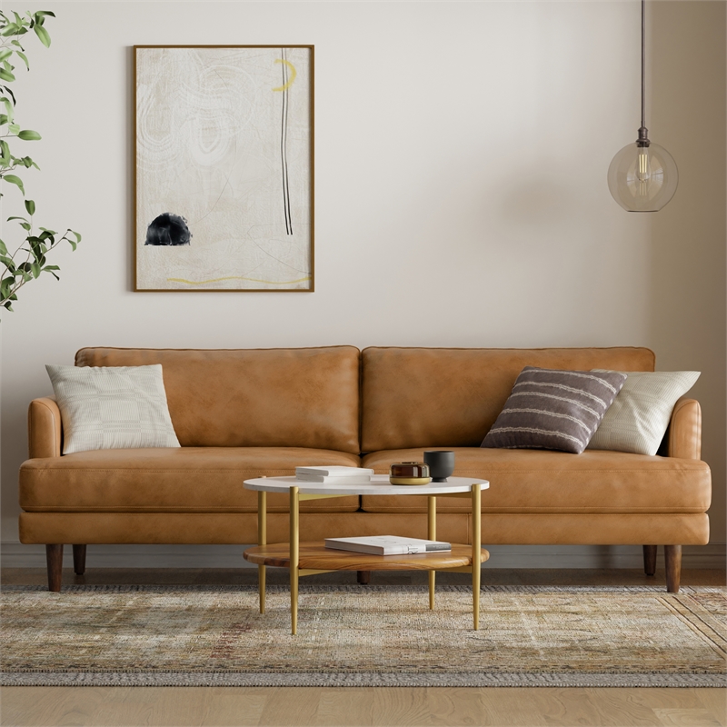 Livingston 90 inch Wide Modern Sofa in Sienna Top Grain Genuine Leather