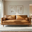 Morrison Mid-Century Modern 89 inch Wide Sofa in Sienna Genuine Leather
