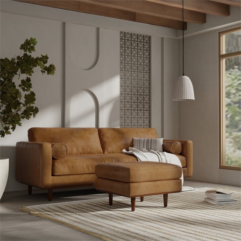 Morrison Mid-Century Modern 89 inch Wide Sofa in Sienna Genuine Leather