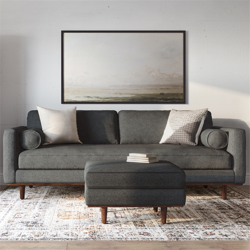 Morrison Modern 89 inch Wide Sofa Set in Charcoal Gray Woven-Blend Fabric