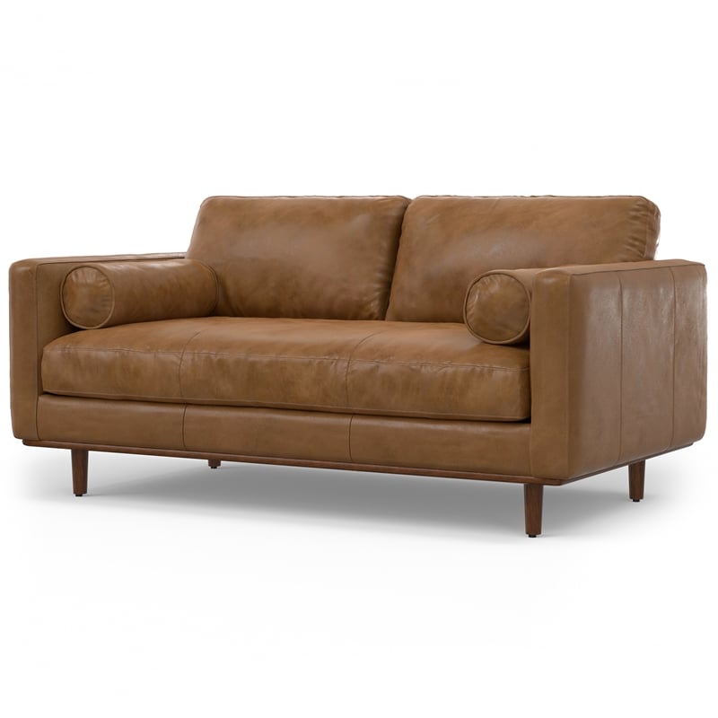 Morrison 72 inch Wide Modern Sofa in Caramel Brown Top Grain Genuine Leather
