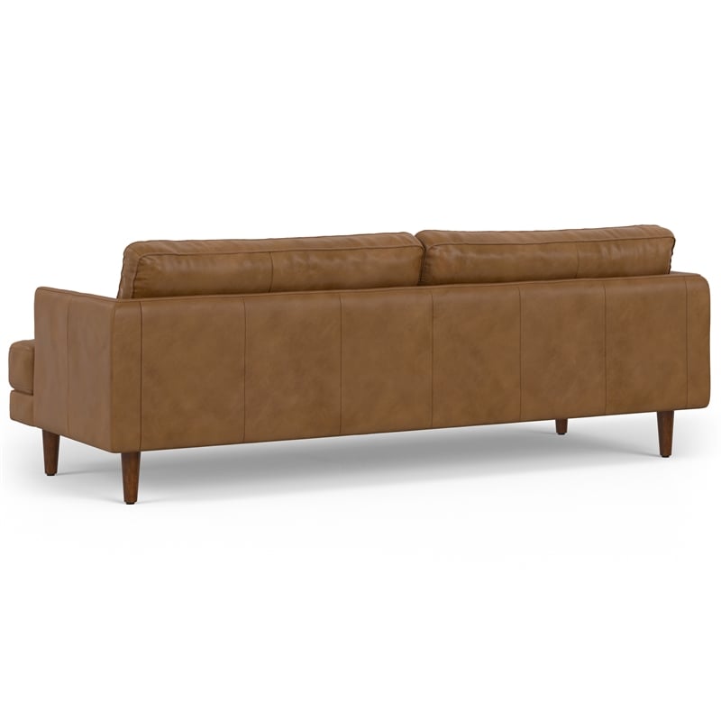 Livingston 90 inch Wide Modern Sofa in Caramel Brown Top Grain Genuine Leather