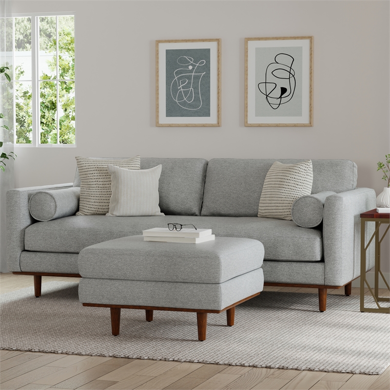 Morrison Modern 89 inch Wide Sofa Set in Mist Grey Woven-Blend Fabric