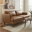 Livingston Mid-Century Modern 76inch Wide Sofa in Caramel Brown Genuine Leather