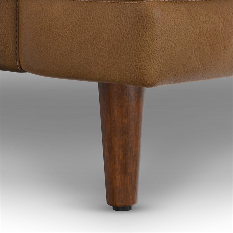 Livingston Mid-Century Modern 76inch Wide Sofa in Caramel Brown Genuine Leather