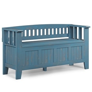 Acadian SOLID WOOD 48&quotWD Transitional Entryway Storage Bench in Distressed Blue