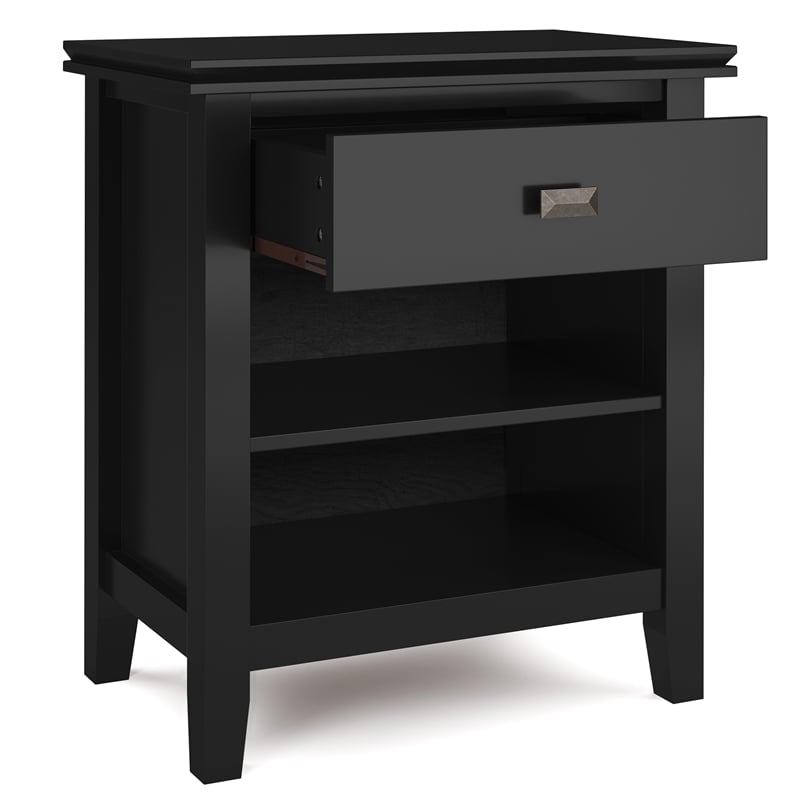 Artisan SOLID WOOD 24 inch Wide Contemporary Bedside Nightstand Table in Black