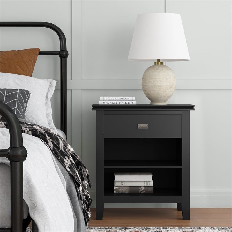 Artisan SOLID WOOD 24 inch Wide Contemporary Bedside Nightstand Table in Black