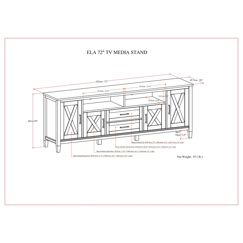 Ela SOLID WOOD 72 inch Wide Transitional TV Media Stand in Smoky Brown