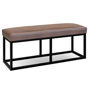 Reynolds 44&quot Wide Contemporary Bench in Distressed Chestnut Brown Faux Leather