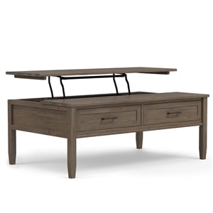 Ela SOLID WOOD48&quotWD Rectangle Transitional Lift Top Coffee Table in Smoky Brown