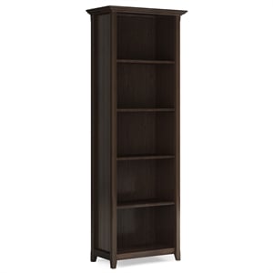 Acadian SOLID WOOD 72 x 26&quot Transitional 5 Shelf Bookcase in Brunette Brown