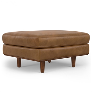 Morrison 33&quotWide Modern Table Ottoman in Caramel Brown Top Grain Genuine Leather