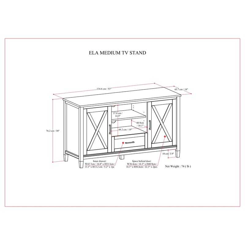 Ela SOLID WOOD 53 inch Wide Transitional TV Media Stand in Smoky Brown