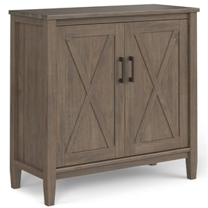 ela solid wood 32 inch wide transitional low storage cabinet in smoky brown