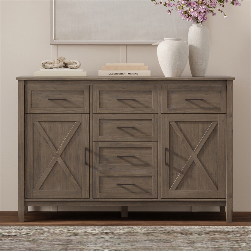 Ela SOLID WOOD 54 inch Wide Transitional Sideboard  in Smoky Brown