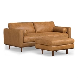 morrison mid-century modern 89 inch wide sofa set in sienna genuine leather