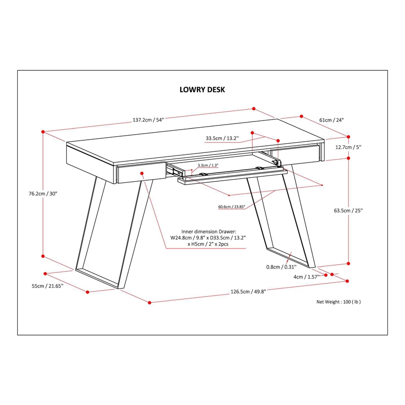 Lowry Modern Industrial 54 inch Wide Desk in Walnut