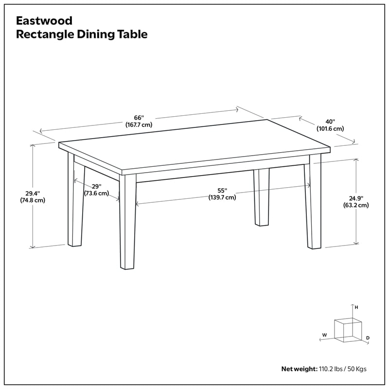 Eastwood Walnut 66x40 inch Rectangle Contemporary Dining Table in Walnut