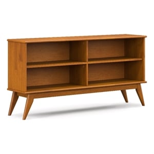 Draper SOLID HARDWOOD 30x 64&quot Mid Century Modern Low Bookcase in Teak Brown