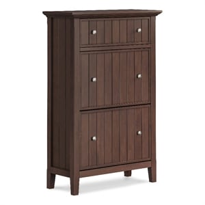 acadian solid wood 32 inch wide entryway shoe storage cabinet in brunette brown