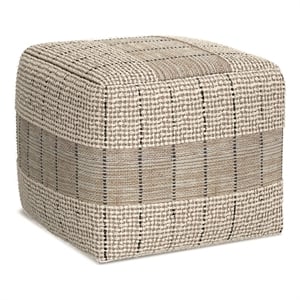 Elmer Contemporary Square Square Woven Pouf in Natural/Gray