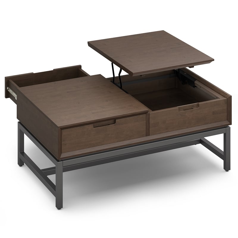 banting solid hardwood 48&quot wide modern lift top coffee table in walnut brown