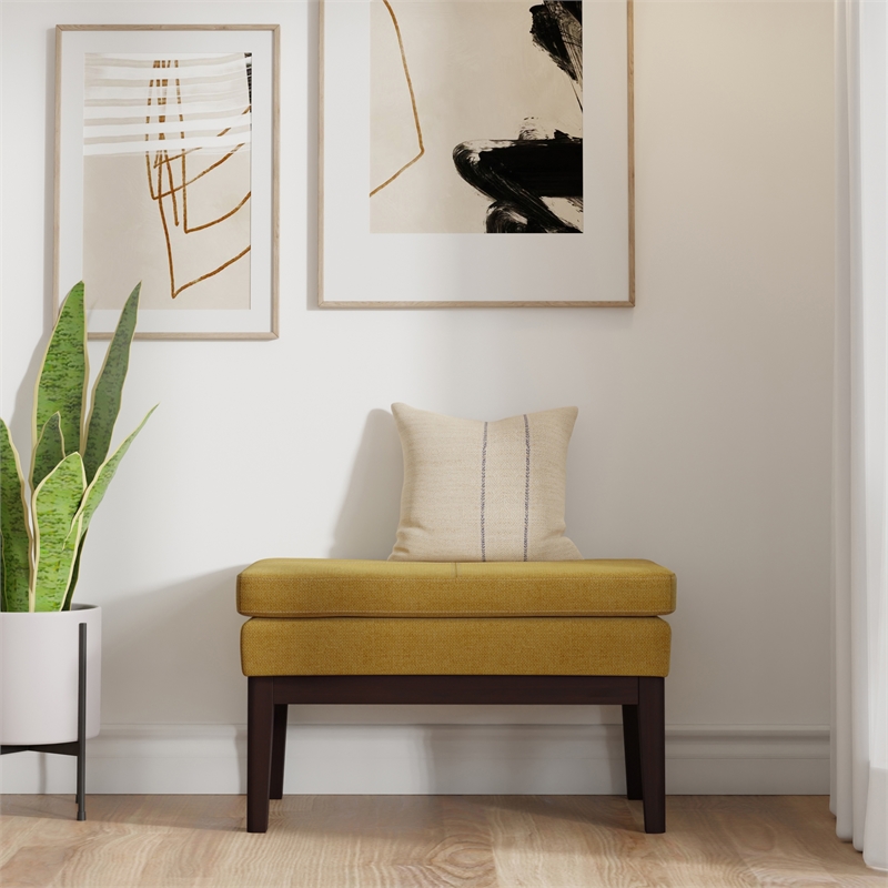 Carlson 27 inch Wide Mid Century Small Ottoman Bench in Marigold Woven Fabric