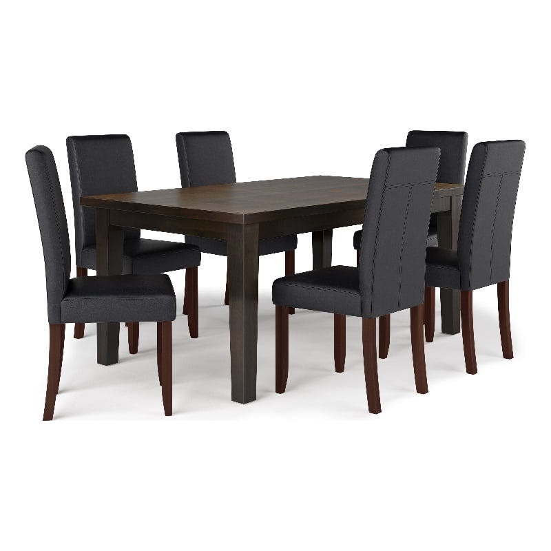 Simpli Home Acadian 7-Piece Faux Leather & Wood Dining Set in Black/Brown