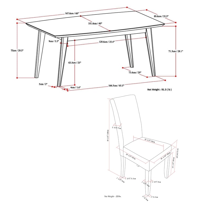 Simpli Home Acadian/Draper 7-Piece Wood & Faux Leather Dining Set in Black