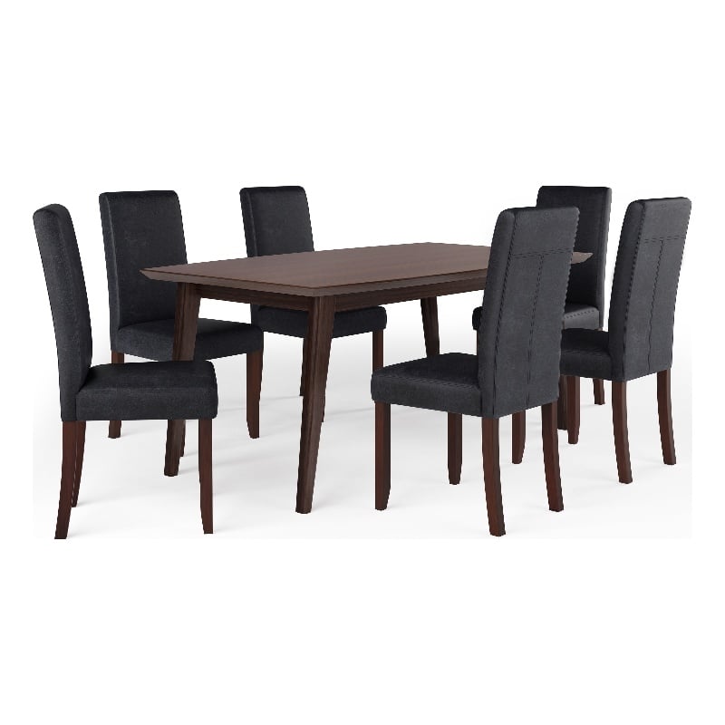 Simpli Home Acadian/Draper 7-Piece Wood & Faux Leather Dining Set in Black