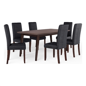 Simpli Home Acadian/Draper 7-Piece Wood & Faux Leather Dining Set in Black