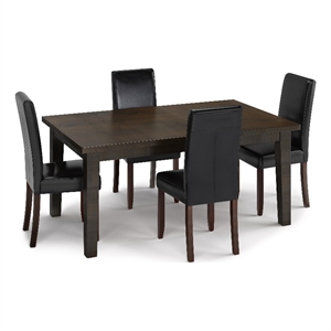 Simpli Home Acadian 5-Piece Dining Set in Black Wood & Faux Leather