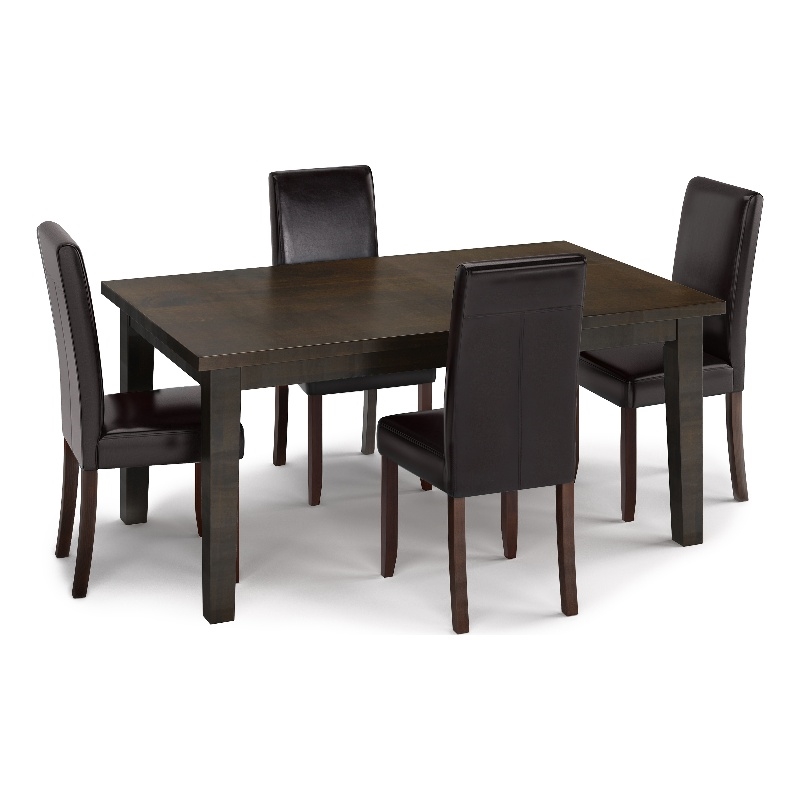 Acadian 5Pc Dining Set with 4 Chairs in Brown Vegan Faux Leather & 66
