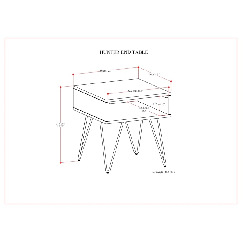Simpli Home Hunter Square Wood End Table with Hairpin Legs in Walnut Brown