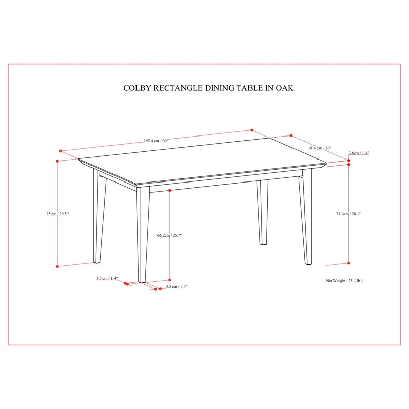 Colby Oak 60 inch x 36 inch Rectangle Contemporary Modern Dining Table in Oak