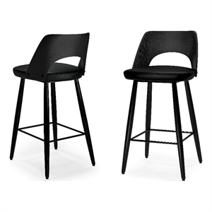 Simpli Home Callie 34.6&quot Vegan Faux Leather Counter Stool in Black (Set of 2)