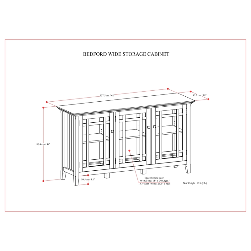 Simpli Home Bedford Transitional Solid Wood Storage Cabinet in Tobacco Brown