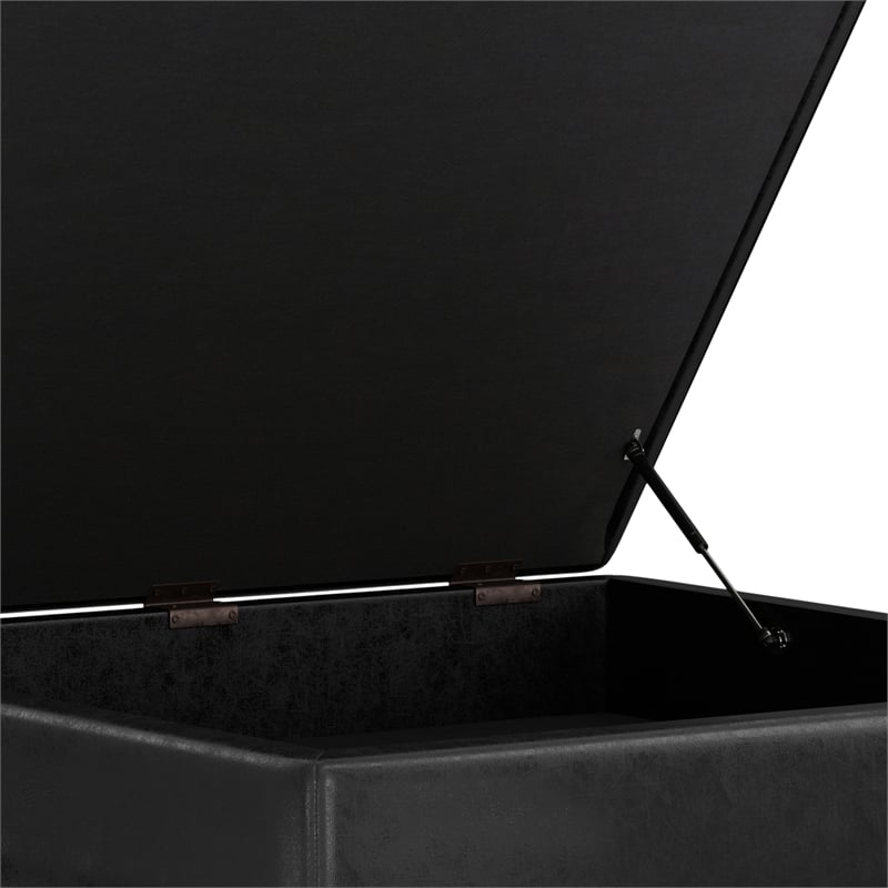 Simpli Home Owen Square Vegan Faux Leather Storage Ottoman in Black