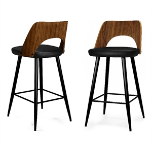 Simpli Home Micah 35.4&quot Vegan Faux Leather Counter Stool in Black (Set of 2)