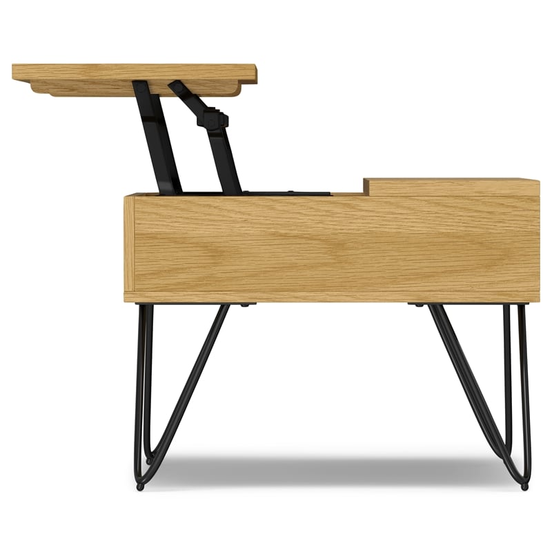 Simpli Home Hunter Rectangle Wood Coffee Table with Lift Top in Oak Brown